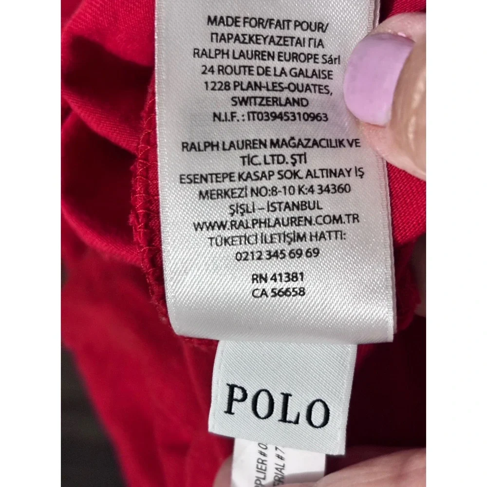 Polo Ralph Lauren Large Red Slim Fit Tee Blue Logo 46x28 Clean Short Sleeve